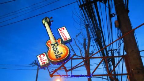 Illuminated sign for rock cafe in Thailand 